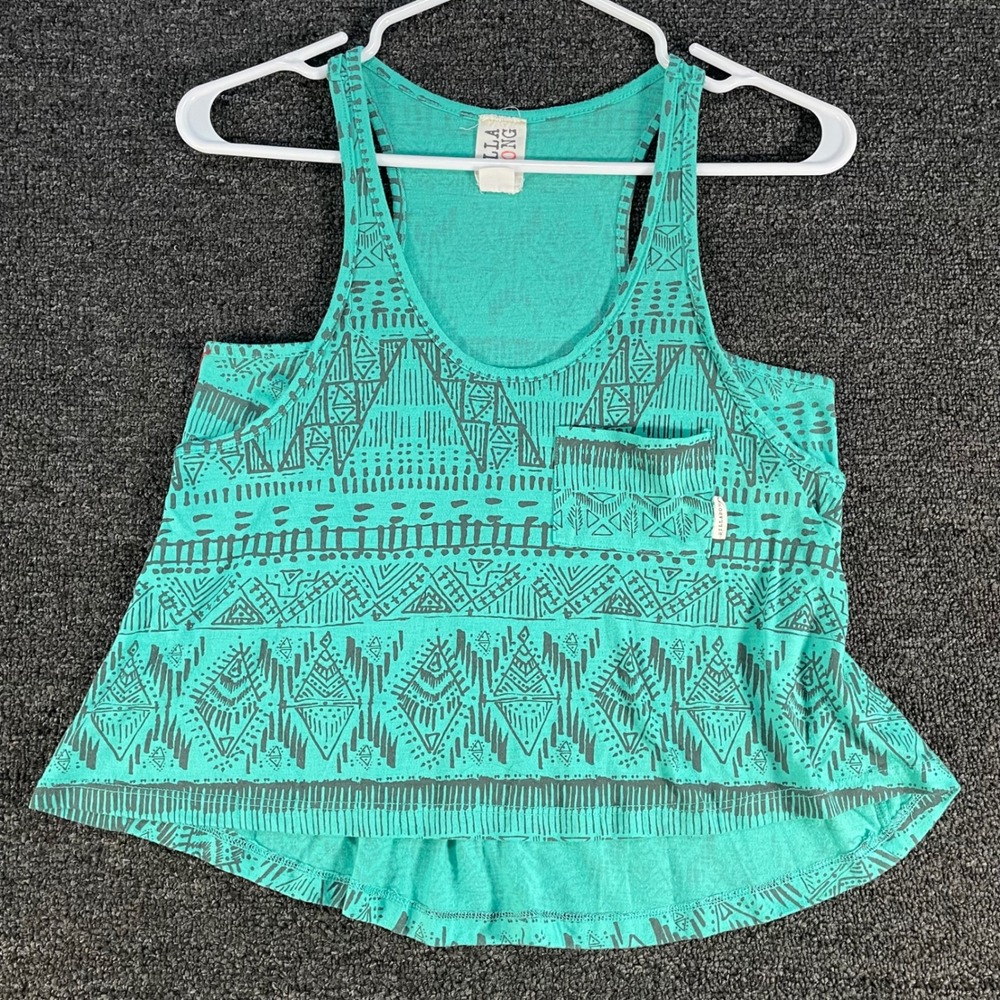 Billabong Tank Top Womens XS Teal Geometric Tribal Racerback High Low Good